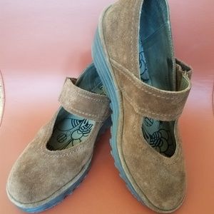 FLY London Suede Mary Jane Wedges - Raji